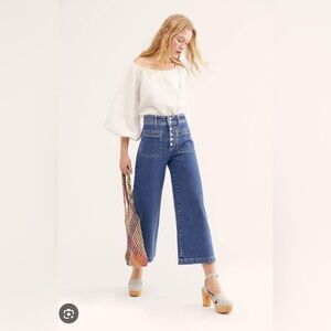 Free People Colette High-Waisted Wide Leg Jeans, Size 26, Blue